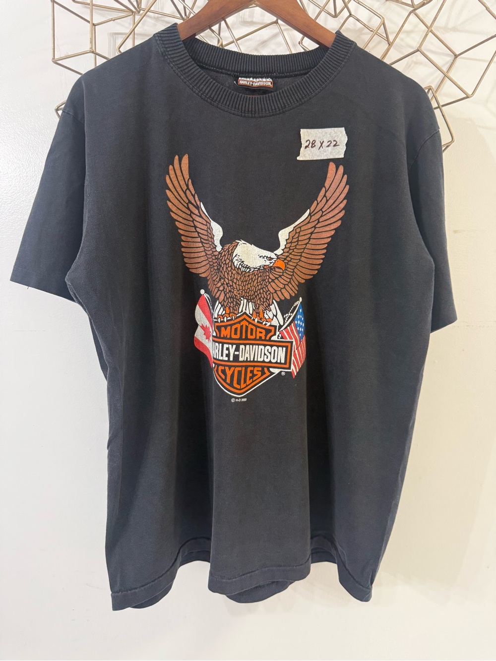 Harley-Davidson Black Tee with Brown Eagle and Red/White Flags